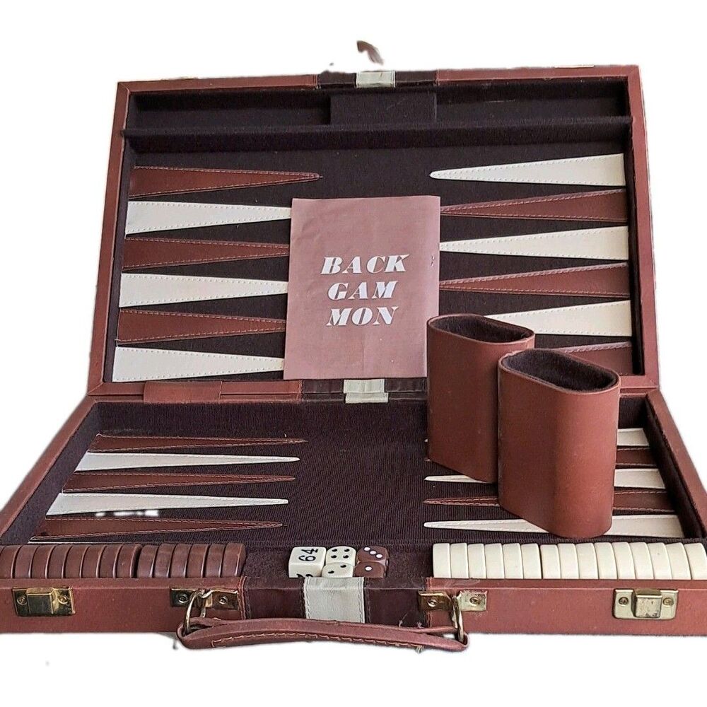 Vintage Backgammon Board Game Set w/ Carrying Case Complete